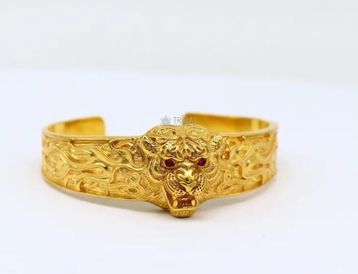 TRIBAL ORNAMENTS 925 Sterling silver handmade excellent lion face solid cuff kada Gold polished bracelet amazing bracelet vintage style mens jewelry cuff147 Bracelets