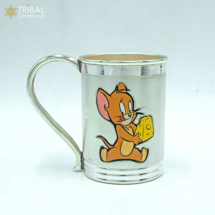 TRIBAL ORNAMENTS 925 sterling silver handmade tom and jerry cartoon design coffee cup or water milk cup tumbler silver baby food flask silver kids utensils gift sv299 Necklaces TRIBAL ORNAMENTS 925 sterling silver handmade tom and jerry cartoon design coffee cup or water milk cup tumbler silver baby food flask silver kids utensils gift sv299 Necklaces
