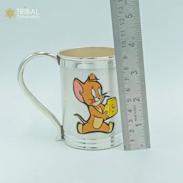 TRIBAL ORNAMENTS 925 sterling silver handmade tom and jerry cartoon design coffee cup or water milk cup tumbler silver baby food flask silver kids utensils gift sv299 Necklaces