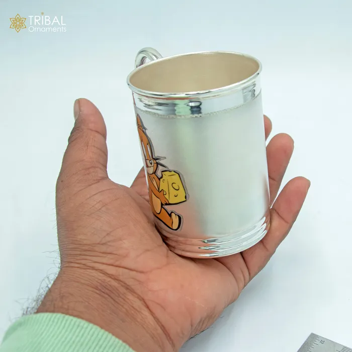 TRIBAL ORNAMENTS 925 sterling silver handmade tom and jerry cartoon design coffee cup or water milk cup tumbler silver baby food flask silver kids utensils gift sv299 Necklaces