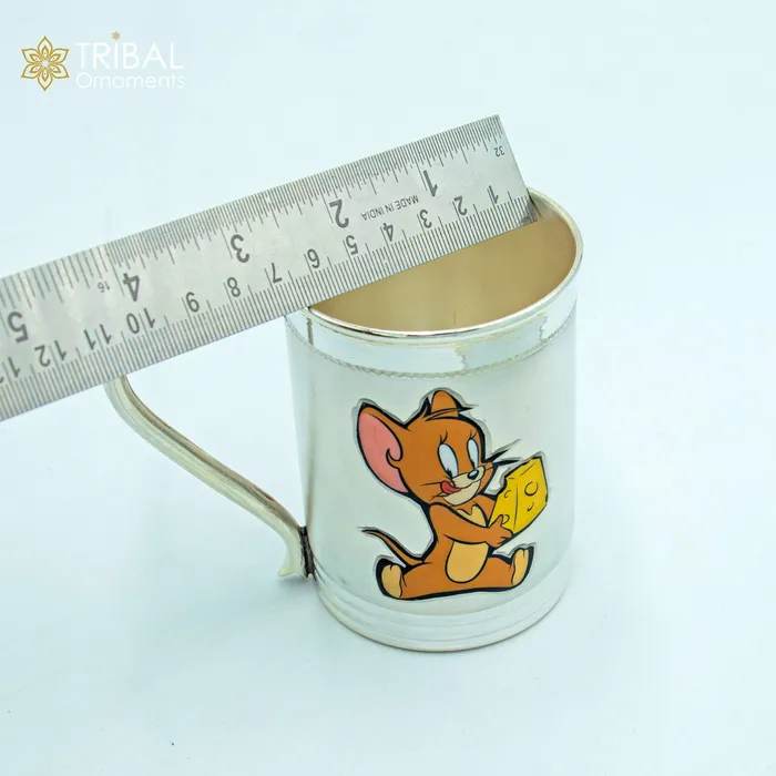 TRIBAL ORNAMENTS 925 sterling silver handmade tom and jerry cartoon design coffee cup or water milk cup tumbler silver baby food flask silver kids utensils gift sv299 Necklaces