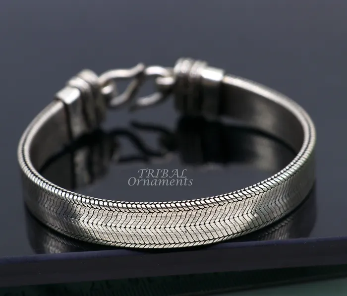 TRIBAL ORNAMENTS 925 sterling silver handmade vintage design customized wheat bracelet wrist belt for mens amazing gifting jewelry from india sbr410 Bracelets