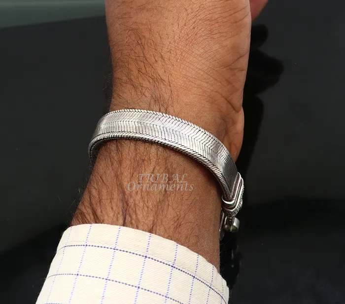 TRIBAL ORNAMENTS 925 sterling silver handmade vintage design customized wheat bracelet wrist belt for mens amazing gifting jewelry from india sbr410 Bracelets