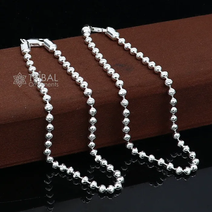 TRIBAL ORNAMENTS Bracelets 4mm 105 925 sterling silver beadedball chain anklet bracelet amazing light weight delicate anklets belly dance silver jewelry ank601