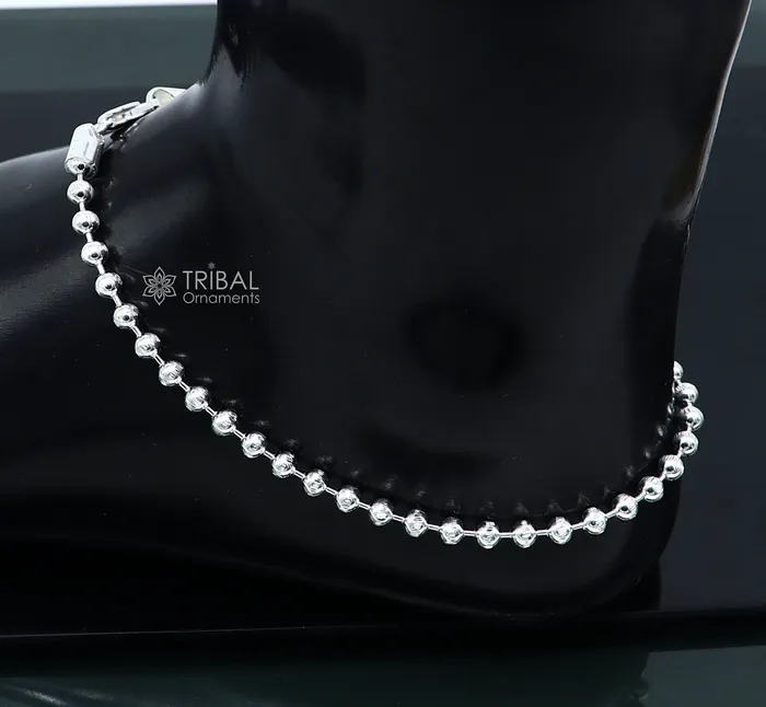 TRIBAL ORNAMENTS Bracelets 4mm 105 925 sterling silver beadedball chain anklet bracelet amazing light weight delicate anklets belly dance silver jewelry ank601