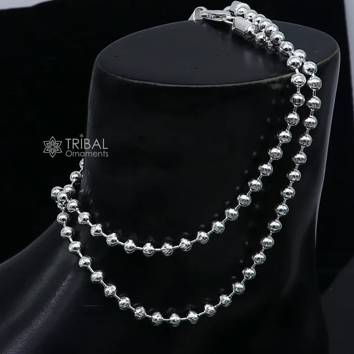 TRIBAL ORNAMENTS Bracelets 4mm 105 925 sterling silver beadedball chain anklet bracelet amazing light weight delicate anklets belly dance silver jewelry ank601