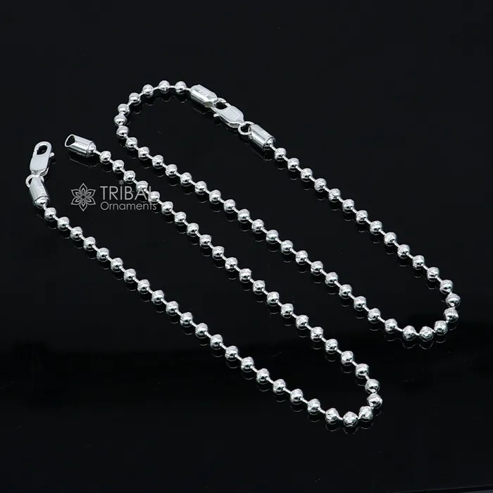 TRIBAL ORNAMENTS Bracelets 4mm 105 925 sterling silver beadedball chain anklet bracelet amazing light weight delicate anklets belly dance silver jewelry ank601