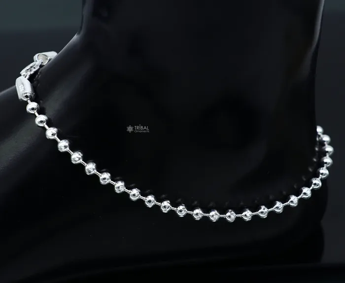 TRIBAL ORNAMENTS Bracelets 4mm 105 925 sterling silver beadedball chain anklet bracelet amazing light weight delicate anklets belly dance silver jewelry ank601