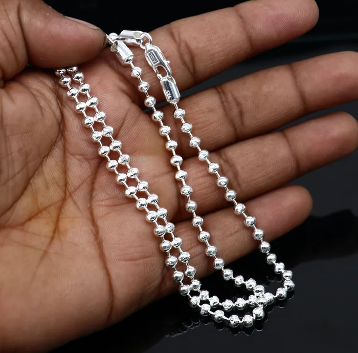 TRIBAL ORNAMENTS Bracelets 4mm 105 925 sterling silver beadedball chain anklet bracelet amazing light weight delicate anklets belly dance silver jewelry ank601