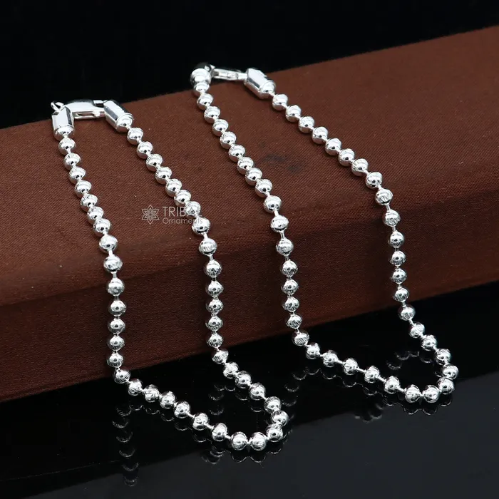 TRIBAL ORNAMENTS Bracelets 4mm 105 925 sterling silver beadedball chain anklet bracelet amazing light weight delicate anklets belly dance silver jewelry ank601