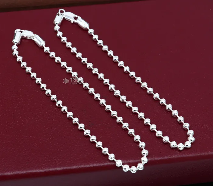 TRIBAL ORNAMENTS Bracelets 4mm 105 925 sterling silver beadedball chain anklet bracelet amazing light weight delicate anklets belly dance silver jewelry ank601