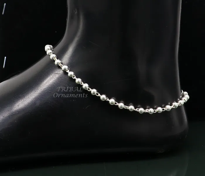TRIBAL ORNAMENTS Bracelets 4mm 9to 12 925 sterling silver beadedball chain anklet bracelet amazing light weight delicate anklets belly dance silver jewelry ank538