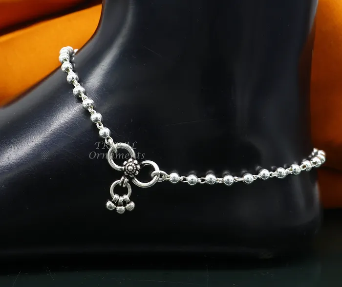 TRIBAL ORNAMENTS Bracelets 4mm 9to 12 925 sterling silver beadedball chain anklet bracelet amazing light weight delicate anklets belly dance silver jewelry ank538