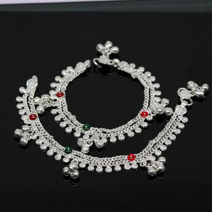 TRIBAL ORNAMENTS Bracelets 6 fancy stylish baby anklets bracelet double chain jingle bells ankle bracelet unisex gifting kids jewelry new born baby jewelry ank257