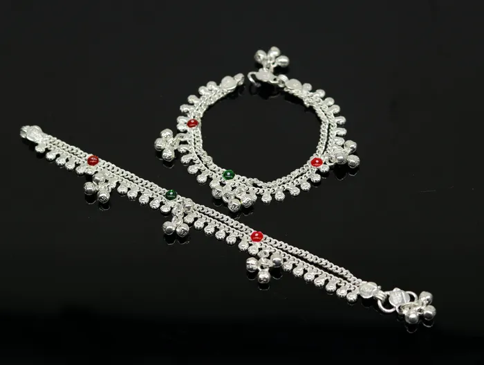 TRIBAL ORNAMENTS Bracelets 6 fancy stylish baby anklets bracelet double chain jingle bells ankle bracelet unisex gifting kids jewelry new born baby jewelry ank257