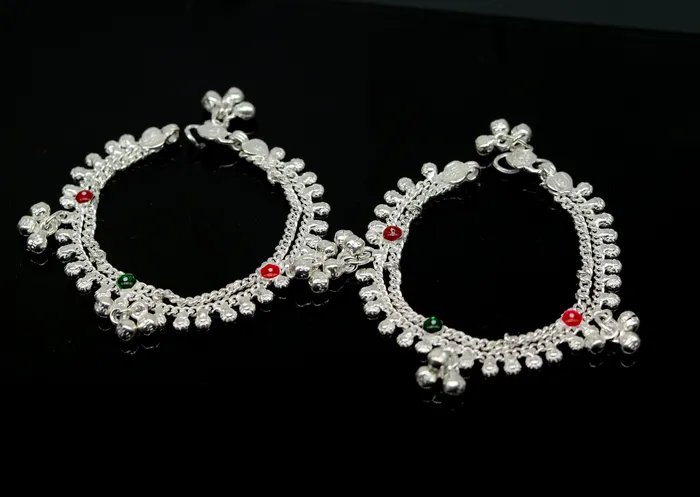 TRIBAL ORNAMENTS Bracelets 6 fancy stylish baby anklets bracelet double chain jingle bells ankle bracelet unisex gifting kids jewelry new born baby jewelry ank257