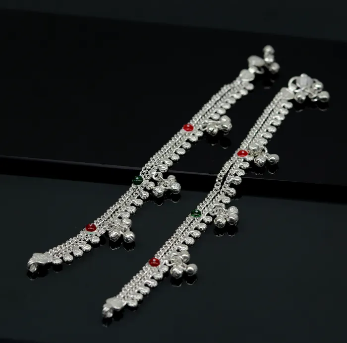 TRIBAL ORNAMENTS Bracelets 6 fancy stylish baby anklets bracelet double chain jingle bells ankle bracelet unisex gifting kids jewelry new born baby jewelry ank257