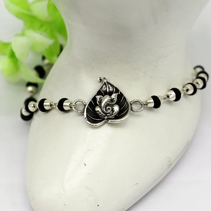 TRIBAL ORNAMENTS Bracelets 8 inches long handmade solid 925 sterling silver Ganesha design tulsi beaded Rakhi Bracelet special personalized Rakshabandhan gift rk13