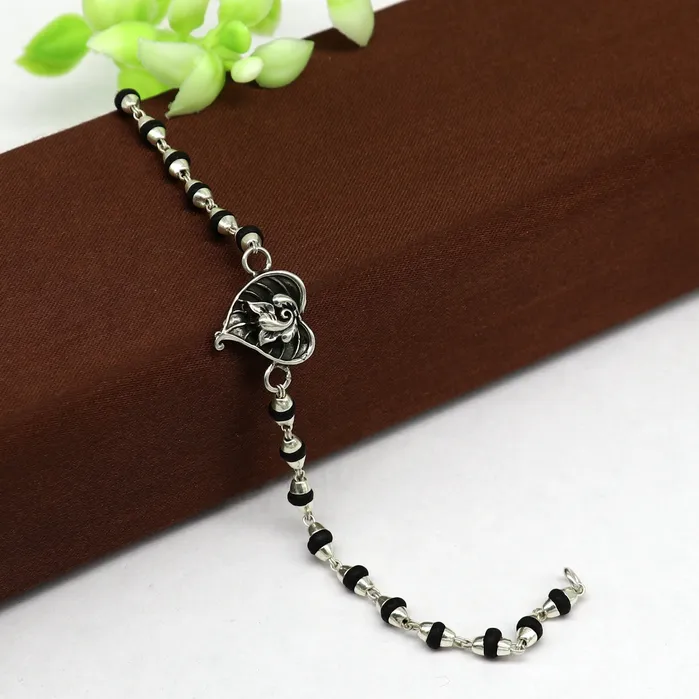 TRIBAL ORNAMENTS Bracelets 8 inches long handmade solid 925 sterling silver Ganesha design tulsi beaded Rakhi Bracelet special personalized Rakshabandhan gift rk13