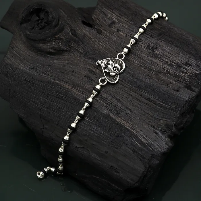 TRIBAL ORNAMENTS Bracelets 8 inches long handmade solid 925 sterling silver Ganesha design tulsi beaded Rakhi Bracelet special personalized Rakshabandhan gift rk13