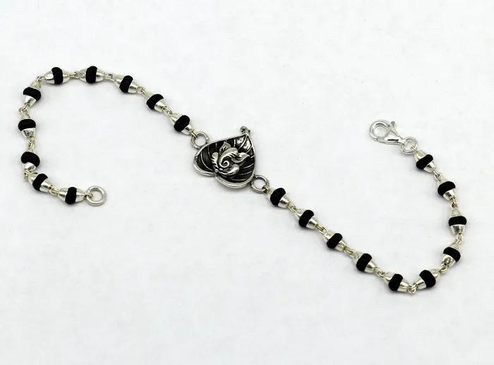 TRIBAL ORNAMENTS Bracelets 8 inches long handmade solid 925 sterling silver Ganesha design tulsi beaded Rakhi Bracelet special personalized Rakshabandhan gift rk13