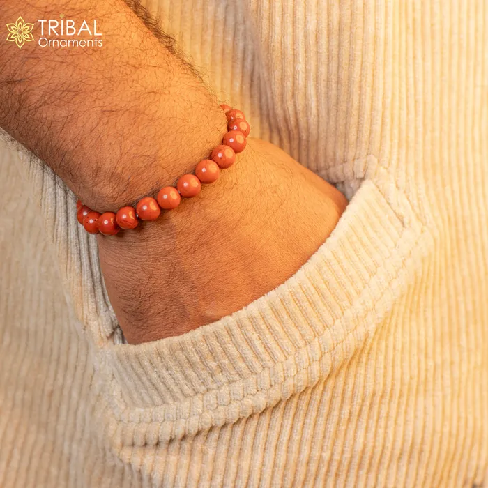 TRIBAL ORNAMENTS Bracelets 8 MM red jasper stone beaded handmade bracelet customized unisex Jewelry stnbr143