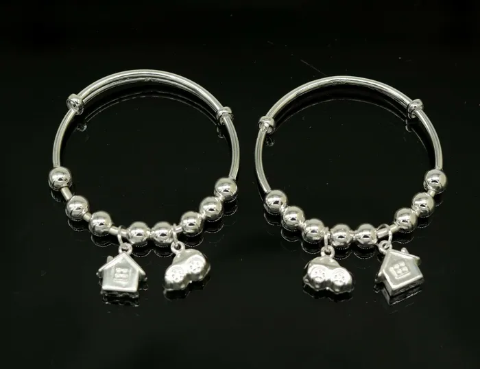 TRIBAL ORNAMENTS Bracelets 925 sterling silver adjustable charm bangle bracelet kada unisex kids baby bbk31