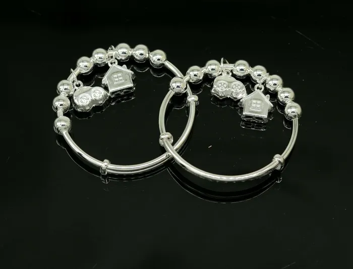 TRIBAL ORNAMENTS Bracelets 925 sterling silver adjustable charm bangle bracelet kada unisex kids baby bbk31