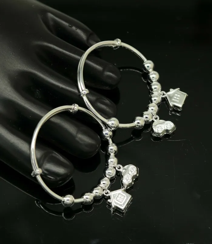 TRIBAL ORNAMENTS Bracelets 925 sterling silver adjustable charm bangle bracelet kada unisex kids baby bbk31