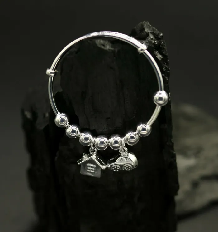 TRIBAL ORNAMENTS Bracelets 925 sterling silver adjustable charm bangle bracelet kada unisex kids baby bbk31