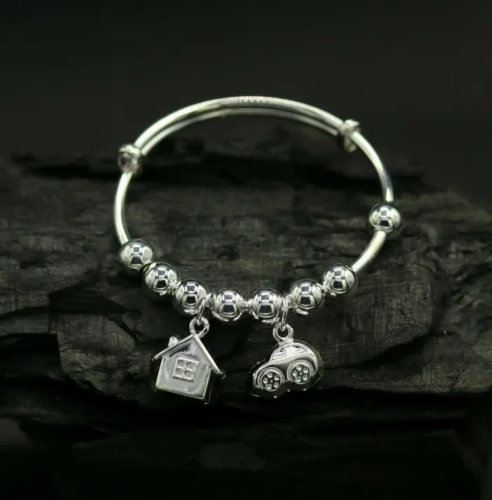 TRIBAL ORNAMENTS Bracelets 925 sterling silver adjustable charm bangle bracelet kada unisex kids baby bbk31