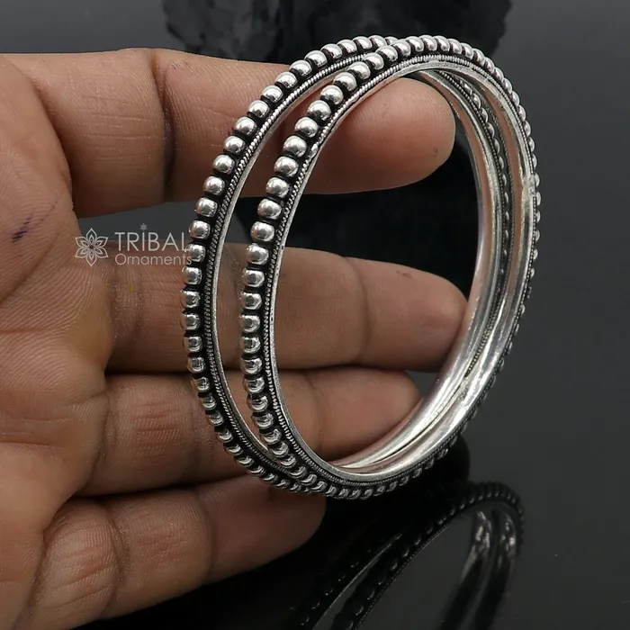 TRIBAL ORNAMENTS Bracelets 925 sterling silver amazing silver beaded bangle bracelet excellent oxidized silver bangle kangan set delicate jewelry belly dance nba377