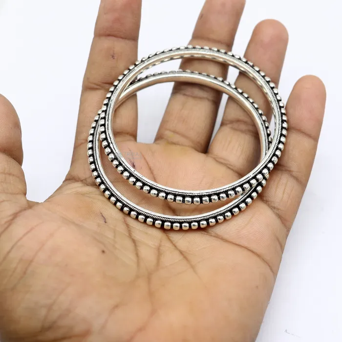 TRIBAL ORNAMENTS Bracelets 925 sterling silver amazing silver beaded bangle bracelet excellent oxidized silver bangle kangan set delicate jewelry belly dance nba377