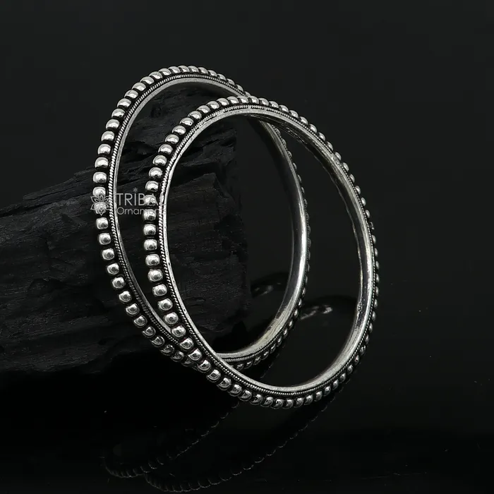 TRIBAL ORNAMENTS Bracelets 925 sterling silver amazing silver beaded bangle bracelet excellent oxidized silver bangle kangan set delicate jewelry belly dance nba377