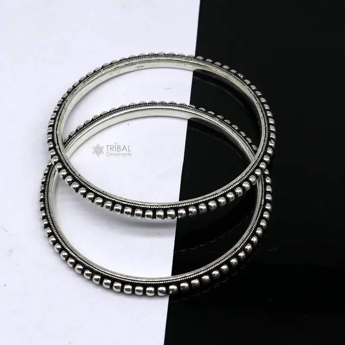 TRIBAL ORNAMENTS Bracelets 925 sterling silver amazing silver beaded bangle bracelet excellent oxidized silver bangle kangan set delicate jewelry belly dance nba377