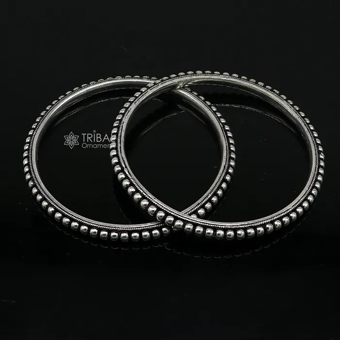 TRIBAL ORNAMENTS Bracelets 925 sterling silver amazing silver beaded bangle bracelet excellent oxidized silver bangle kangan set delicate jewelry belly dance nba377