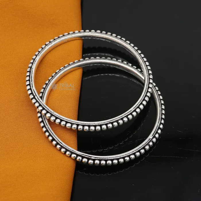TRIBAL ORNAMENTS Bracelets 925 sterling silver amazing silver beaded bangle bracelet excellent oxidized silver bangle kangan set delicate jewelry belly dance nba377