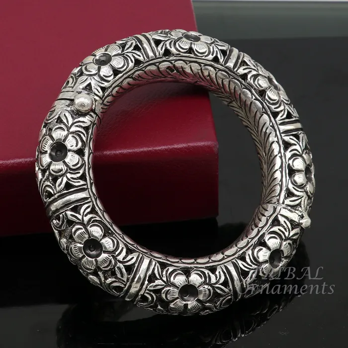 TRIBAL ORNAMENTS Bracelets 925 sterling silver handmade fabulous flower work vintage design bangle bracelet excellent traditional style wedding jewelry nba156