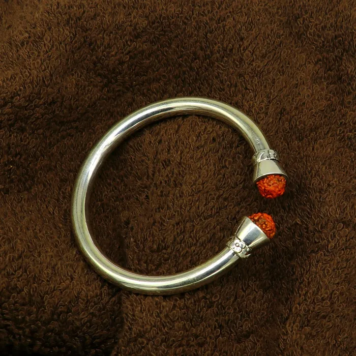 TRIBAL ORNAMENTS Bracelets 925 sterling silver handmade gorgeous Plain bright stylish kada with rudraksha beads open face kada bracelet jewelry from india nsk81