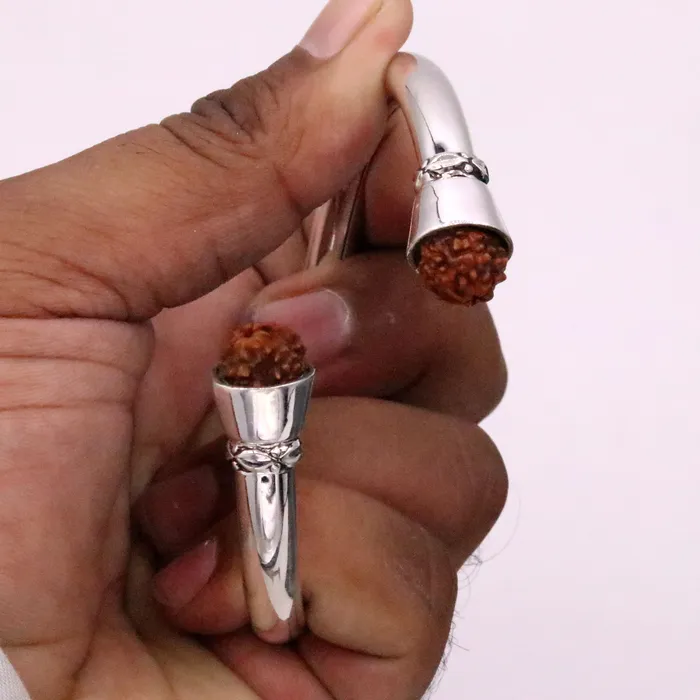 TRIBAL ORNAMENTS Bracelets 925 sterling silver handmade gorgeous Plain bright stylish kada with rudraksha beads open face kada bracelet jewelry from india nsk81