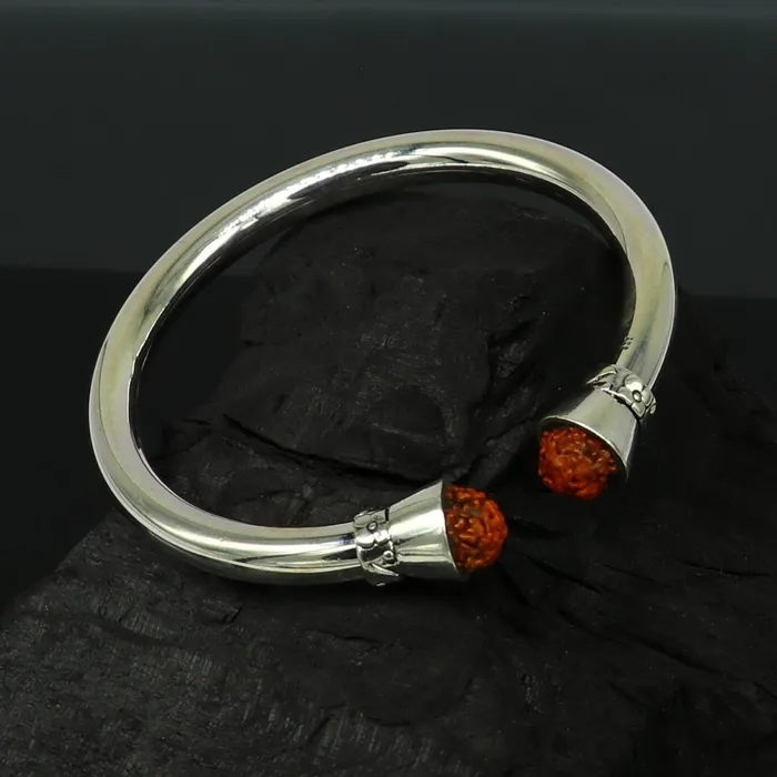 TRIBAL ORNAMENTS Bracelets 925 sterling silver handmade gorgeous Plain bright stylish kada with rudraksha beads open face kada bracelet jewelry from india nsk81