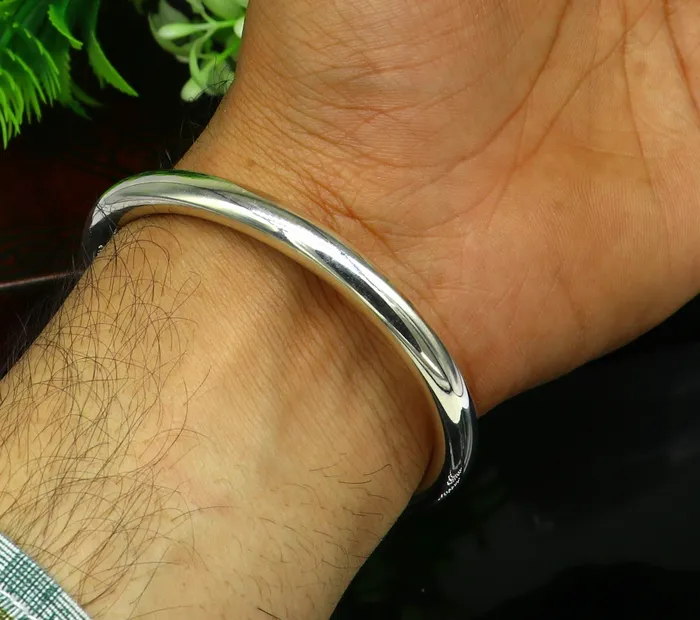 TRIBAL ORNAMENTS Bracelets 925 sterling silver handmade gorgeous Plain bright stylish kada with rudraksha beads open face kada bracelet jewelry from india nsk81