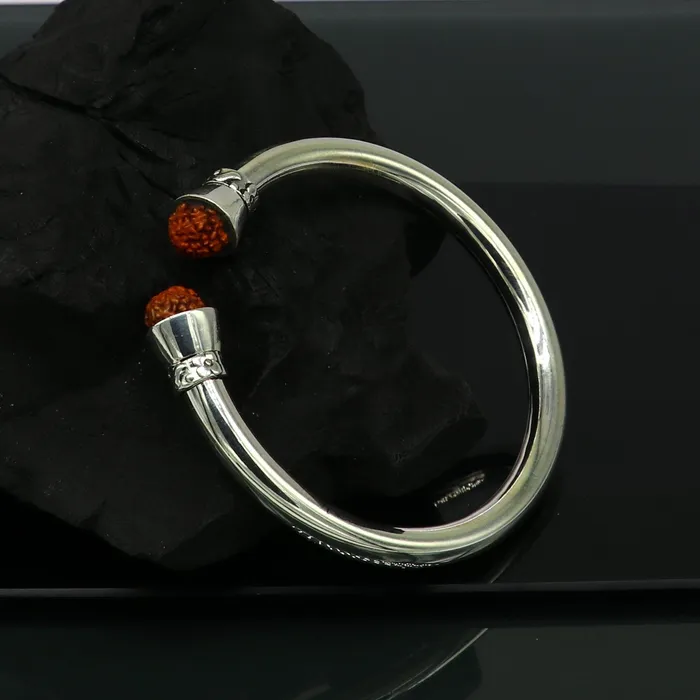 TRIBAL ORNAMENTS Bracelets 925 sterling silver handmade gorgeous Plain bright stylish kada with rudraksha beads open face kada bracelet jewelry from india nsk81