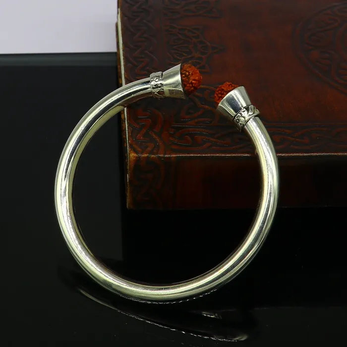 TRIBAL ORNAMENTS Bracelets 925 sterling silver handmade gorgeous Plain bright stylish kada with rudraksha beads open face kada bracelet jewelry from india nsk81