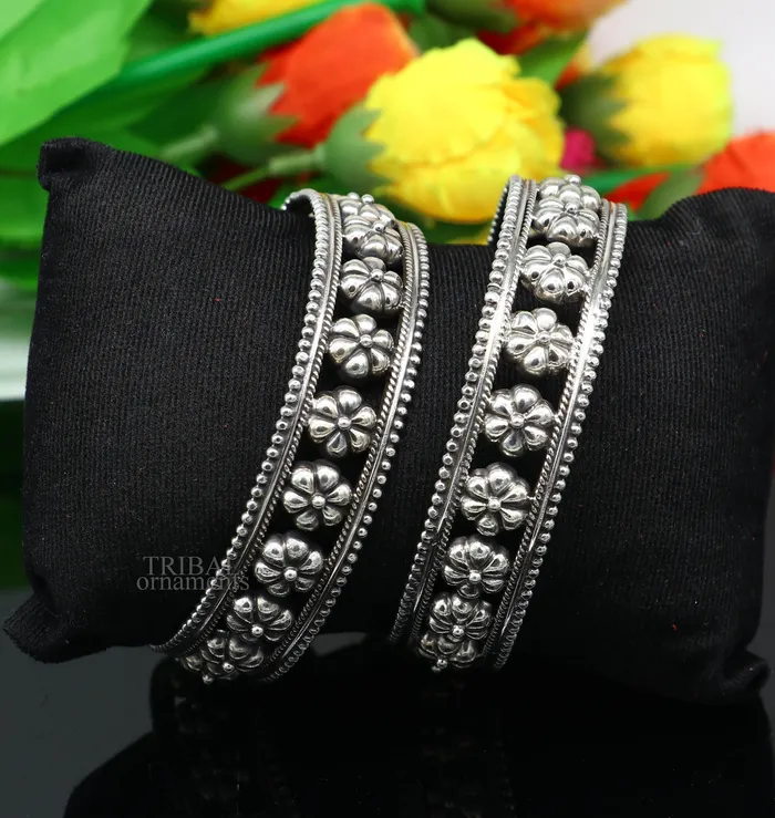 TRIBAL ORNAMENTS Bracelets 925 sterling silver handmade Gorgeous Vintage floral design bangle bracelet tribal ethnic jewelry best bride gifting jewelry nba311