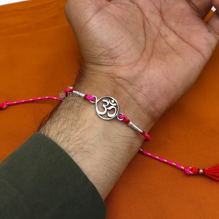 TRIBAL ORNAMENTS Bracelets 925 sterling silver handmade Rakhi Bracelet Exclusive Vintage divine OM Aum design size free rakhi Bracelet for Rakshabandhan rk292