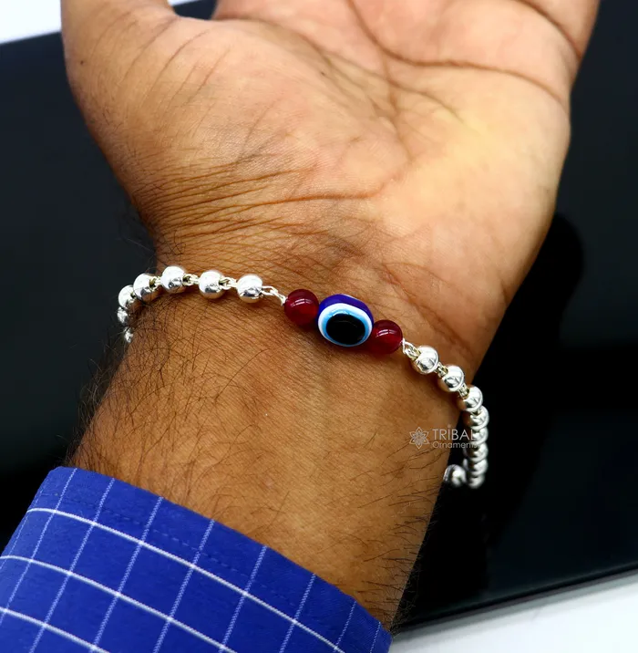 TRIBAL ORNAMENTS Bracelets 925 sterling silver handmade silver beaded evil eye bracelet amazing stylish unisex cultural trendy bracelet all sizes jewelry sbr469 TRIBAL ORNAMENTS Bracelets 925 sterling silver handmade silver beaded evil eye bracelet amazing stylish unisex cultural trendy bracelet all sizes jewelry sbr469