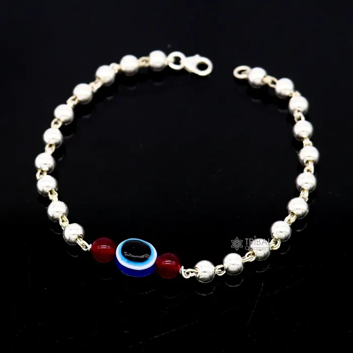 TRIBAL ORNAMENTS Bracelets 925 sterling silver handmade silver beaded evil eye bracelet amazing stylish unisex cultural trendy bracelet all sizes jewelry sbr469 TRIBAL ORNAMENTS Bracelets 925 sterling silver handmade silver beaded evil eye bracelet amazing stylish unisex cultural trendy bracelet all sizes jewelry sbr469