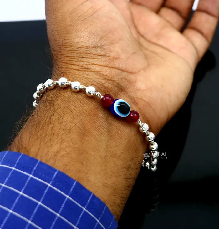 TRIBAL ORNAMENTS Bracelets 925 sterling silver handmade silver beaded evil eye bracelet amazing stylish unisex cultural trendy bracelet all sizes jewelry sbr469 TRIBAL ORNAMENTS Bracelets 925 sterling silver handmade silver beaded evil eye bracelet amazing stylish unisex cultural trendy bracelet all sizes jewelry sbr469
