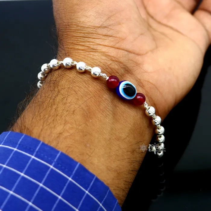 TRIBAL ORNAMENTS Bracelets 925 sterling silver handmade silver beaded evil eye bracelet amazing stylish unisex cultural trendy bracelet all sizes jewelry sbr469 TRIBAL ORNAMENTS Bracelets 925 sterling silver handmade silver beaded evil eye bracelet amazing stylish unisex cultural trendy bracelet all sizes jewelry sbr469